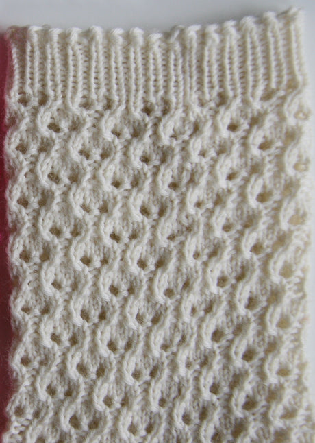 A close up shot of the rippling lacy pattern of the sock 